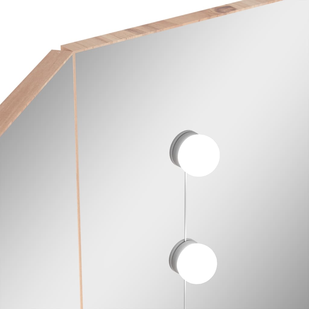Corner Vanity Table with LED Lighting Oak Effect 111 x 54 x 141.5 cm