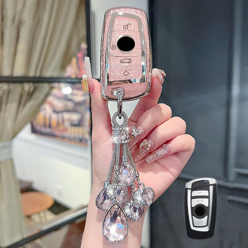 Diamond Pink Style TPU For Bmw F20 F30 G20 F31 F34 F10 G30 F11 X3 F25 X4 I3 M3 M4 1 3 5 Series Car Key Case Cover Fob Keychain