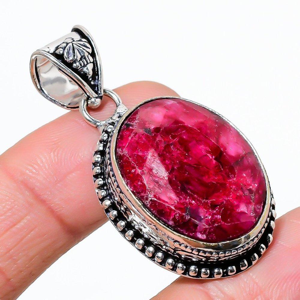 Подвеска из серебра 925 пробы с натуральным драгоценным камнем рубином 1,85 дюйма E2e62