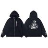 Mens Oversized Cotton Hooded Zip-Up Sweatshirt Streetwear Casual Long Sleeve Tee With Letter Print
