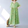 Женское платье больших размеров, новинка 2024 года, летнее стильное платье, свободное платье с круглым вырезом и цветочным принтом, зеленые льняные базовые платья 1091