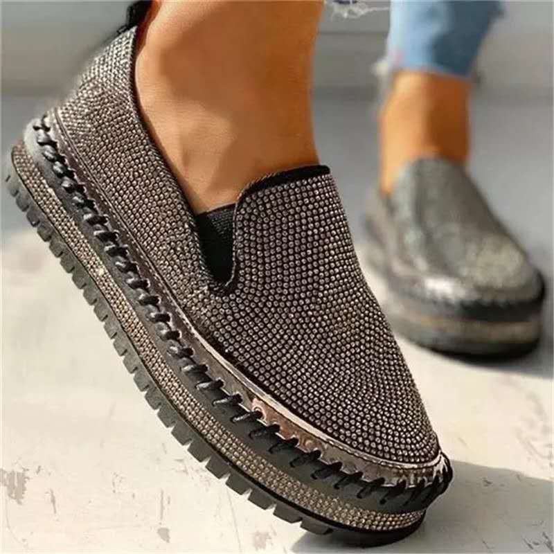 Spring New Women's Outdoor Fashion Shoes Thick Soled Rhinestone Platform Flat Shoes Casual Comfor Female Versatile Shoes