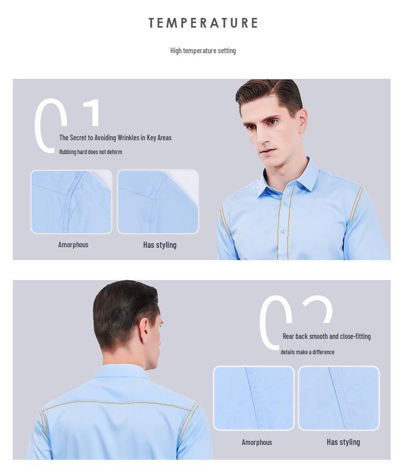 80-Count Double-Ply Men's Long-Sleeve Business Casual Shirt - Combed Cotton Blend Uniform for Young and Middle-Aged Professionals