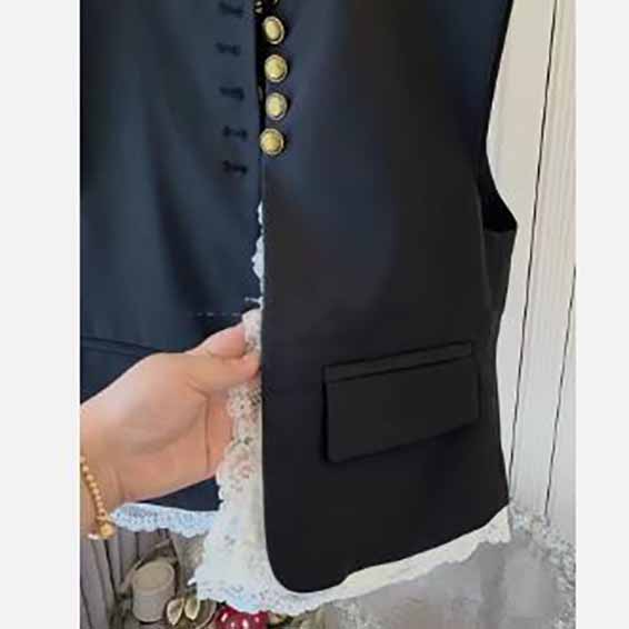 Женский кружевной жилет в стиле пэчворк, корейский повседневный жилет без рукавов с круглым вырезом, женский свободный жилет, винтажная шикарная одежда