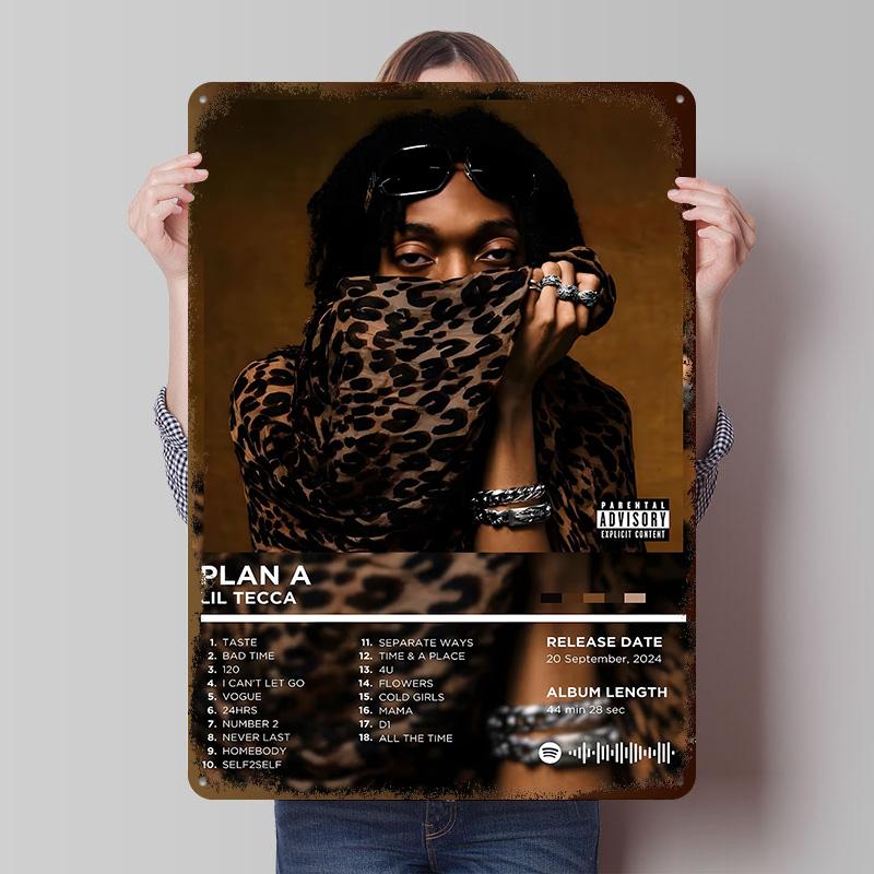 Lil Tecca - Plan A Album Cover Tinplate Posters Customizable Wall Art Retro Vintage Metal Signs for Home Room Garage Decoration