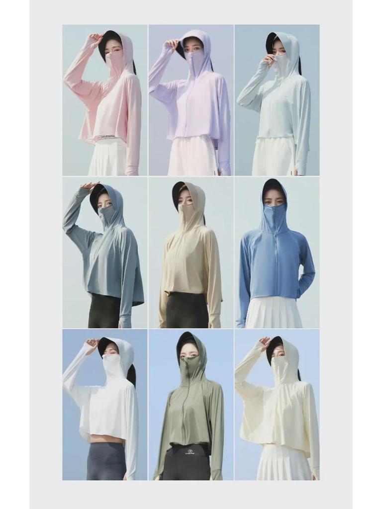 Женская черная куртка Ice Silk с капюшоном 2024 года — дышащая, с защитой от ультрафиолета и солнца