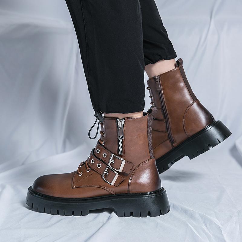 Мужские кожаные туфли на толстой подошве. Модные высокие дизайнерские стили. Для отдыха на природе. Модные вечерние туфли для взрослых. Мотоциклетная обувь 38-45. Популярные