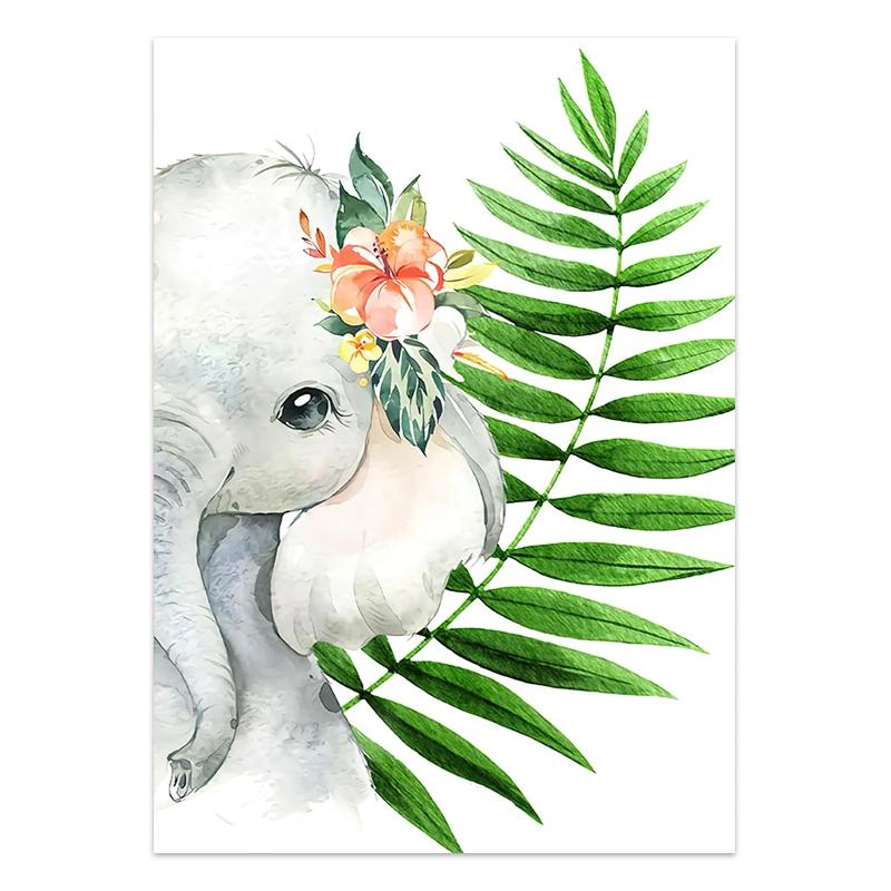 Растение Лист Зебра Слон Обезьяна Животное Настенное Искусство Холст Живопись Скандинавские Постеры и Принты Настенные Картины для Детской Декор Детской Комнаты