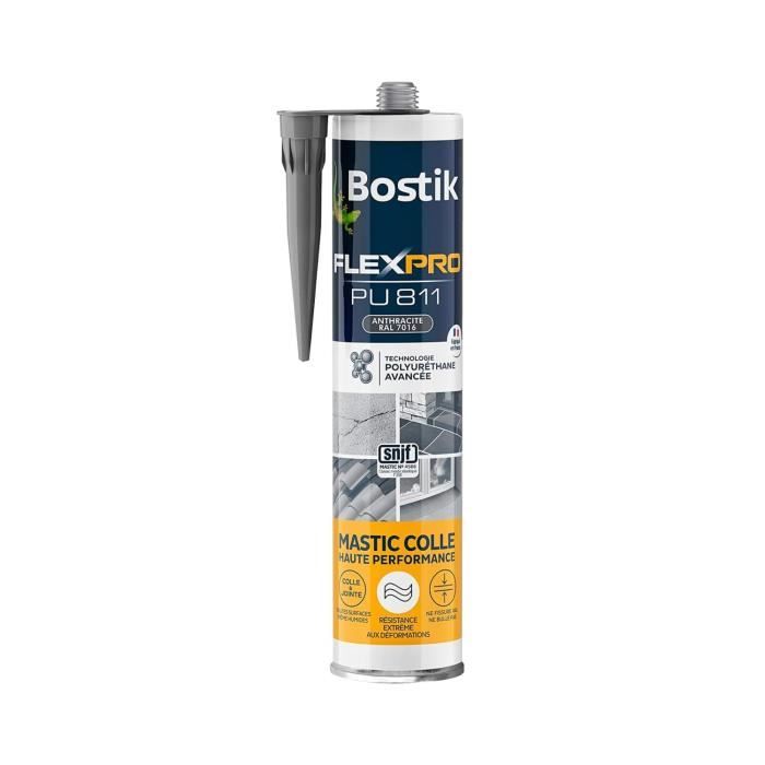 Mastic colle/joint - BOSTIK - Flexpro PU811 - Tous matériaux - Intérieur/extérieur - Anthracite RAL7016 - 300 ml