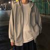 Men Hooded Jacket Zip-up Loose Sweatshirt Jacket Solid Color Casual Spring Autumn Hoodie for Sports School Street Daily Wear