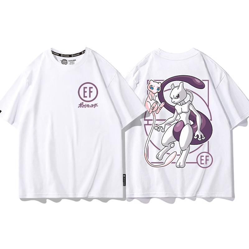 Детская футболка с принтом Pokemon, подходит как для мальчиков, так и для девочек, на лето, серия Genki Mewtwo, Pokemon, с коротким рукавом