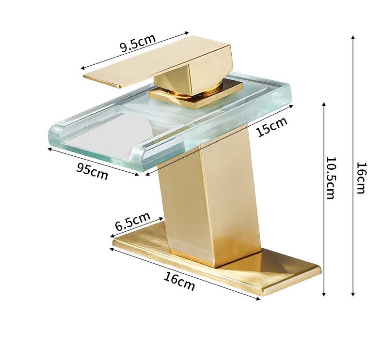 Смеситель для раковины Водопад LED 3 Цвета Стеклянный Излив Ванная Комната Работа от Батарейки Смеситель для Раковины Хром Монтаж на Столешницу Горячая Холодная Вода