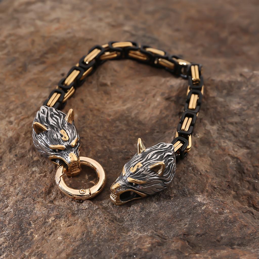 Мужской властный браслет из нержавеющей стали с головой волка викингов, королевская цепь, императорский браслет-цепочка 