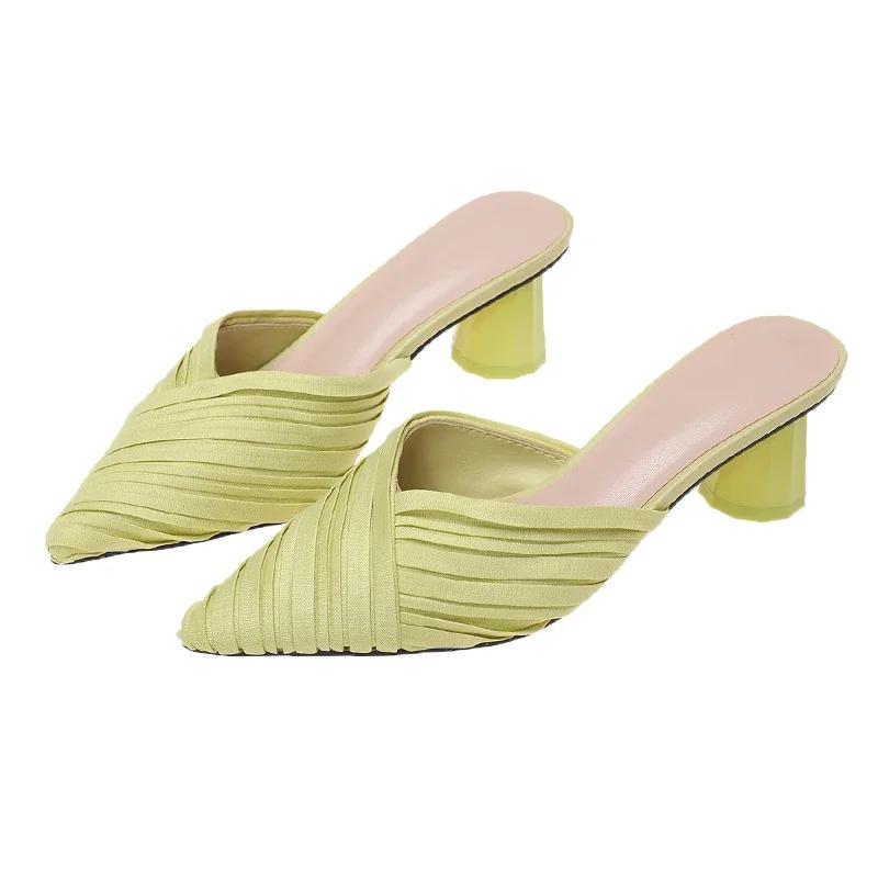 Мода 2024 года, горячая распродажа женской обуви Baotou, женские тапочки, модные неглубокие тапочки для женщин, сексуальные туфли с острым носком на твердом каблуке для женщин