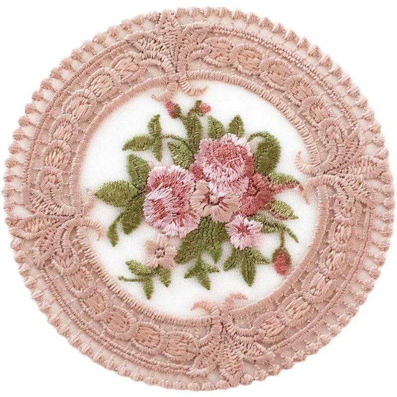 Round Embroidered Style Placemat Heat Resistant Bowls Coffee Cups Coaster For Dining Table Anti-Skid Tea Cup Pads Table Decor