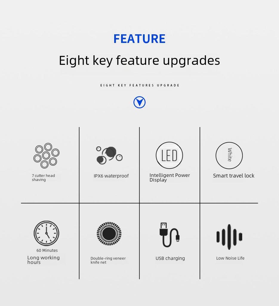 7D Rechargeable Electric Shaver for Bald Heads and Beards - Portable and Self-Help Hair Remover