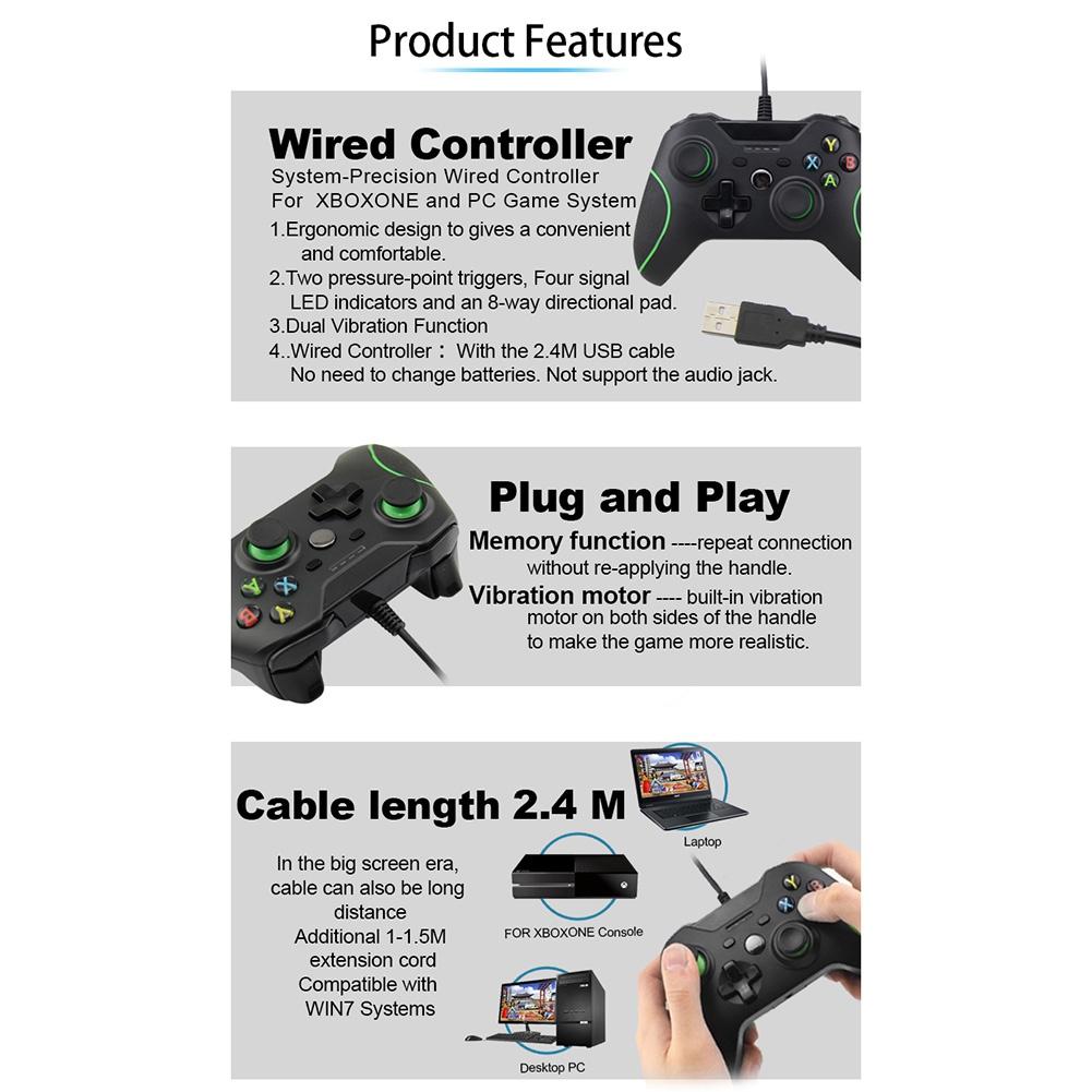 Проводной USB-контроллер для Xbox One, игровой контроллер для ПК для Wins 7, 8, 10, джойстики Microsoft Xbox One, геймпад с двойной вибрацией