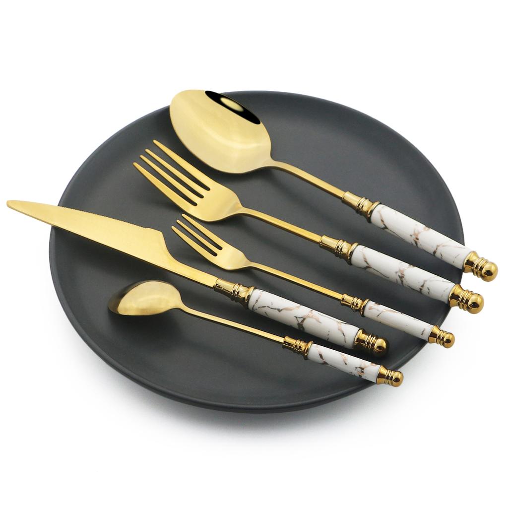 24 шт., набор посуды из нержавеющей стали с имитацией дерева, мраморной ручкой, западный нож, вилка, ложка, столовая посуда с 1 шт., набор держателей