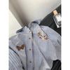 Striped Turn-Down Collar Long-Sleeve Shirt for Women, New Spring Model with Butterfly Embroidery, Slimming Loose Fit, Versatile Trendy Top
