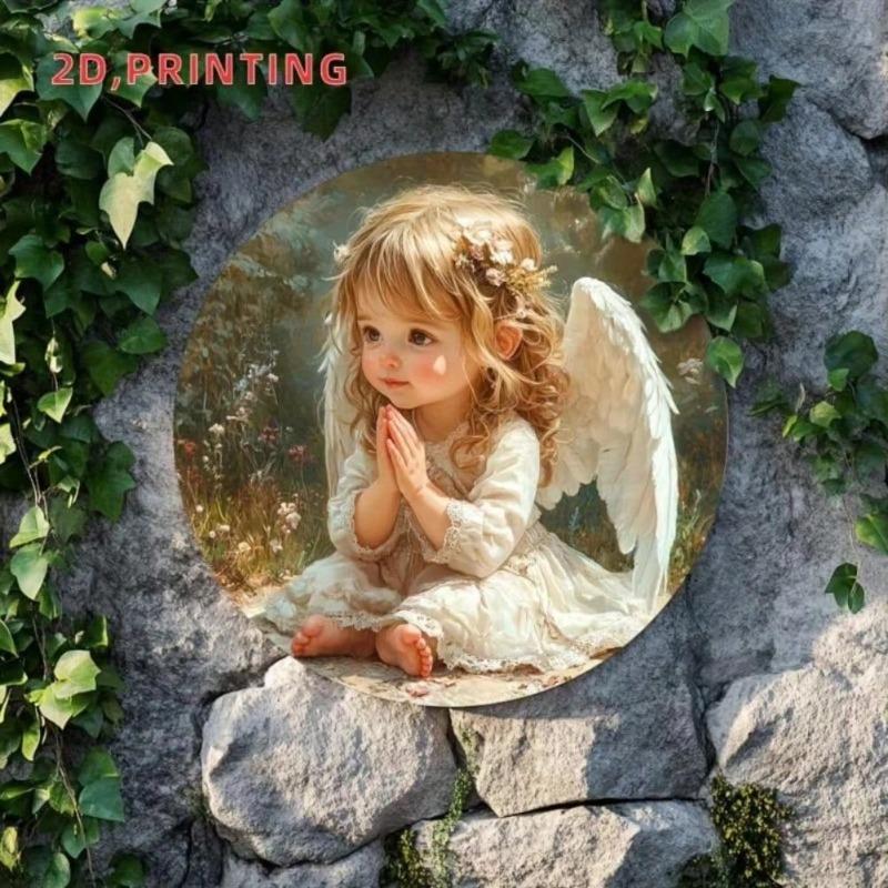 Металлическое Настенное Искусство Алюминиевый Декор, Круглый Цветочный Знак на Тему Ангелов, Декор для Дома, Гостиной, Кафе