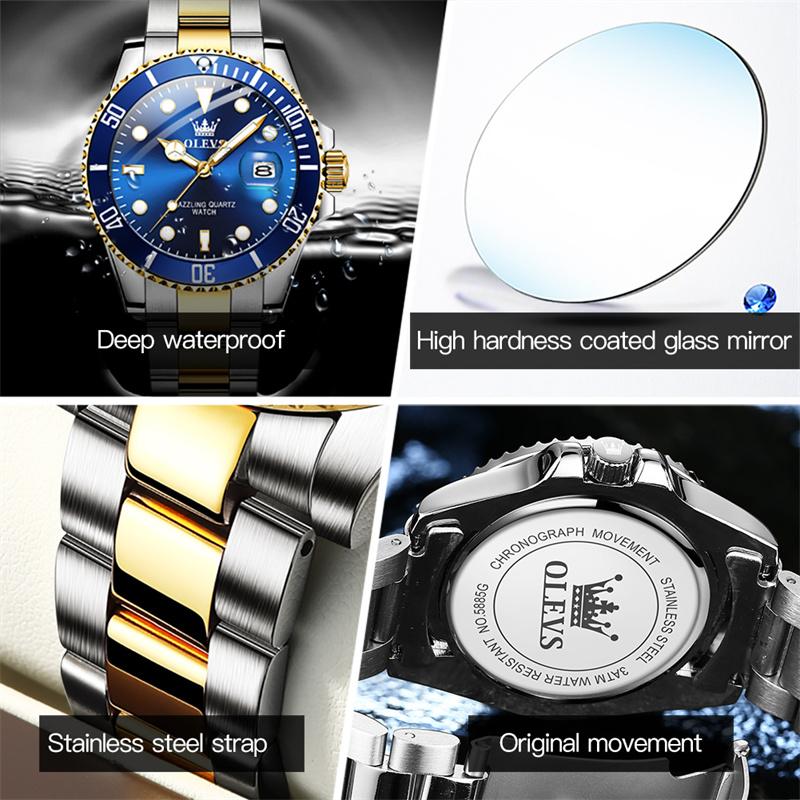 OLEVS Luxury Sport Man Watch Military Waterproof Luminous Date Week Men Watch Stainless Steel Quartz Men's Watches Male Clock