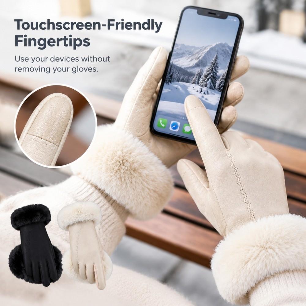 Warm Touchscreen Plush Gloves Faux Fur Trim Cycling Windproof Gloves Women