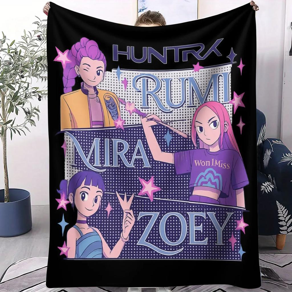 K Pop Saja Boys Cute Chibi Blanket Soft Warm Flannel Throw Anime Fan Gift for Travel Camping Sofa Bed Cover Living Room Decor