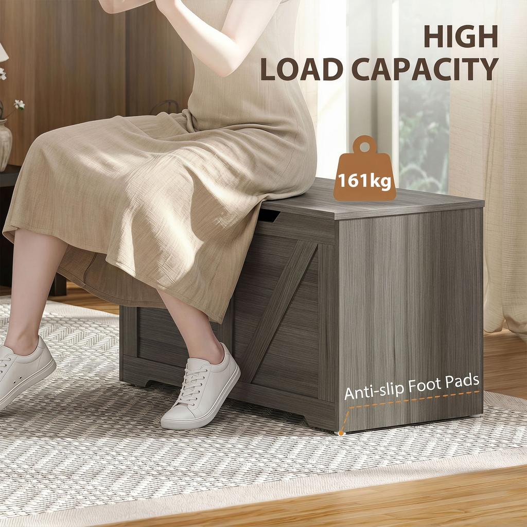 127L Home Storage Box With Safety Hinges Dark Grey Wood Effect