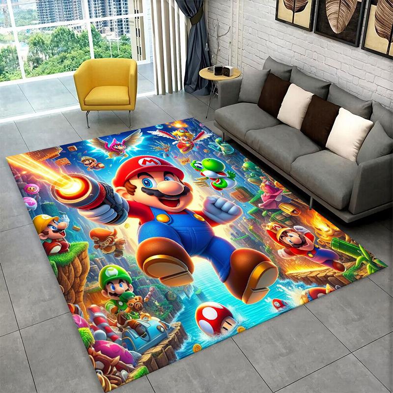 Cute Cartoon M-Mario Bros Game Non-Slip Area Rug for Living Room,Bedroom,Playroom,Soft Carpet Floor Mat Home Decor Rug Kids Room