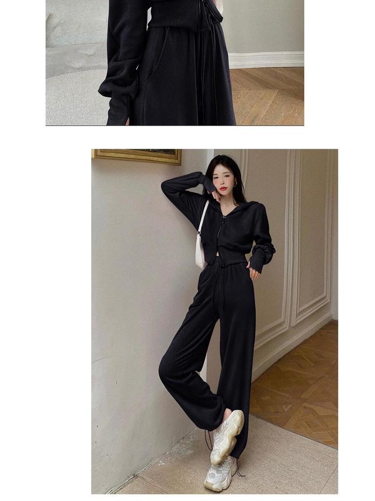 Early Autumn Milk-Style Sweater & Wide-Leg Pants Two-Piece: Playful Casual Sports Suit for Women