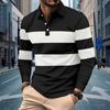 Spring  Autumn Men's Polo Shirt Patchwork Fashion Casual T-shirt with Lapel Stripes Long Sleeved Sports Polo Shirt Men's Top