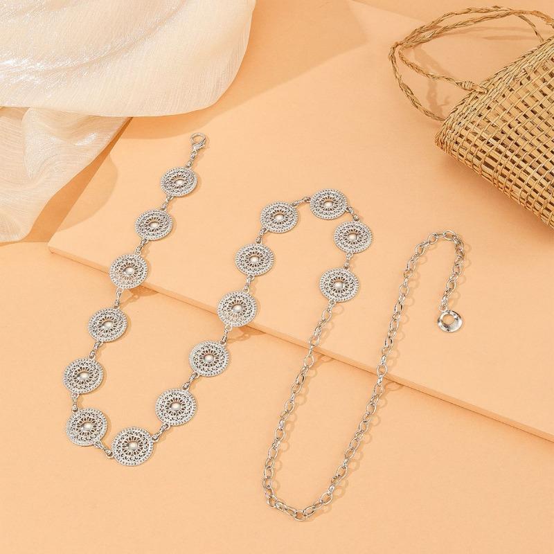 Европейская и американская круглая полая металлическая пластина женская поясная цепочка модные простые аксессуары для платья поясные аксессуары женские