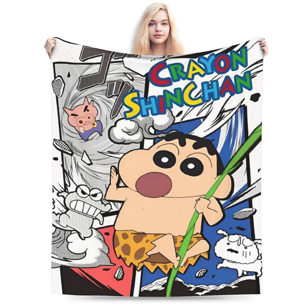 Crayon Shin Chan as Action Kamen Blankets Fleece Summer Air Conditioning Manga Multi-function Throw Blanket for Home Couch Quilt