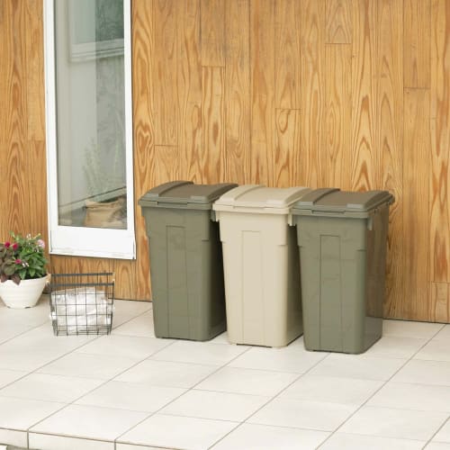 Shinki Gosei Tombo Trash Can, Connectable, 70-Liter Capacity, Khaki Green, 48cm Wide x 36.5cm Deep x 60cm High, with Lid, Durable, Large, Suitable for