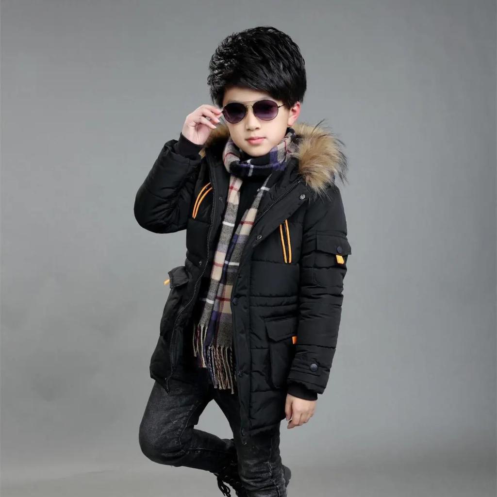 Зимняя хлопковая куртка для мальчиков большого размера, подростковая толстая теплая куртка для мальчиков, тяжелая длинная верхняя одежда с капюшоном для мальчиков, детская ветровка, пальто
