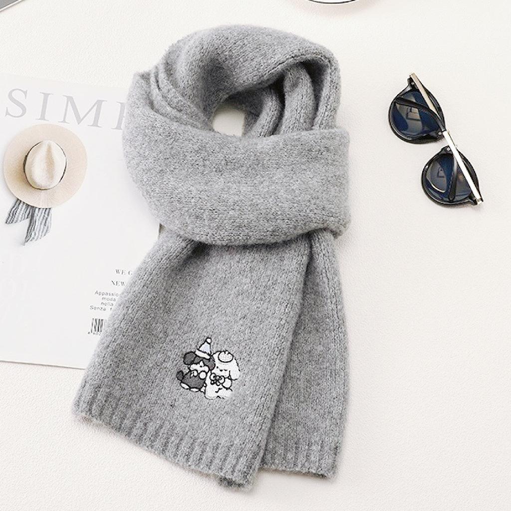 Korean atmosphere puppy embroidery including wool scarf women's new winter warm knitted wool adult scarf