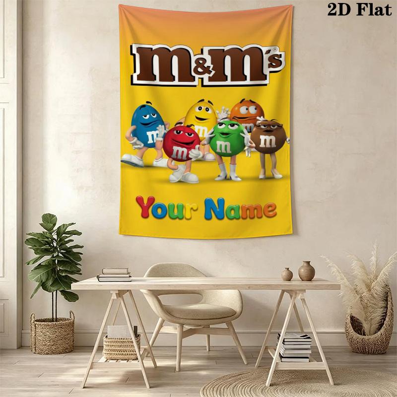 Name Custom Cute M&M Wall Tapestry Aesthetic Wall Hanging Printed Fabric Blanket Decorative Tapestries for Bedroom Living Room Home Decor