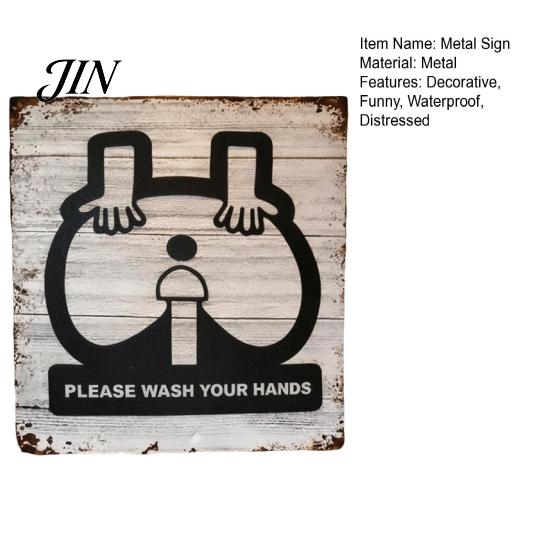 Vintage Metal Plaque Please Wash Your Hands Sign, Waterproof Rust-Proof Retro Bathroom American Country Style Decor Wall Decor, Distressed Art