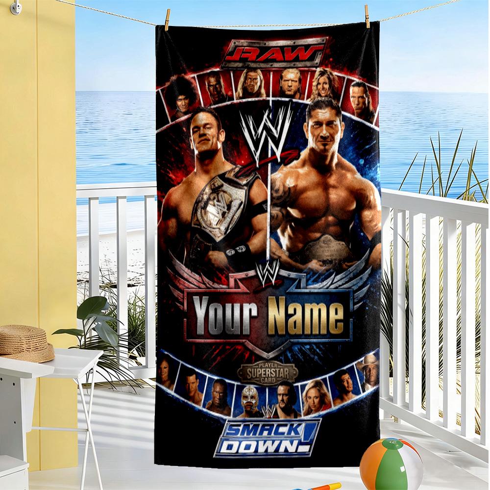 Wrestlemania Customizable Name Beach Towel Quick-Dry Soft Microfiber Ideal for Travel Outdoor Swim Pool Yoga Surf Camping Hiking Gym Gift Holiday