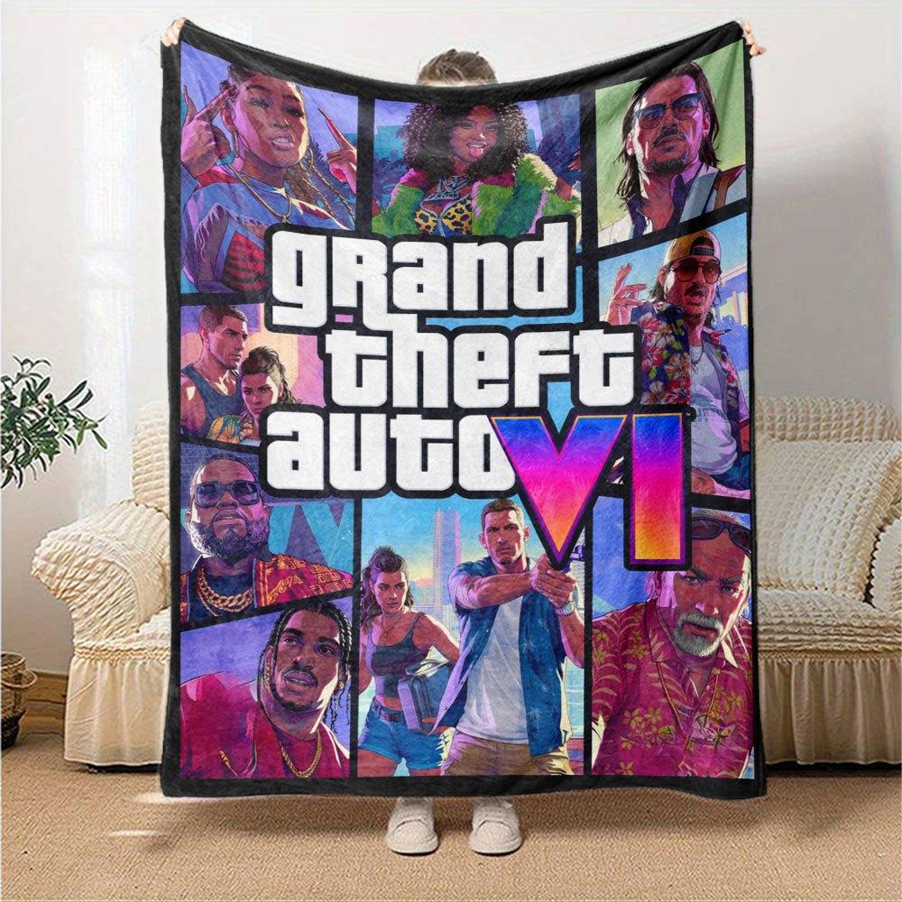 1 шт. Мягкое фланелевое одеяло Grand Theft Auto с дизайнерским принтом. Уютное одеяло для всех сезонов, идеально подходит для дивана, кровати, офиса