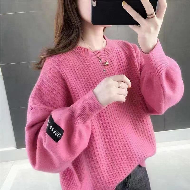 Белый мохеровый утепленный свитер с воротником на осень-зиму, милый модный повседневный однотонный свитер с рукавами-фонариками