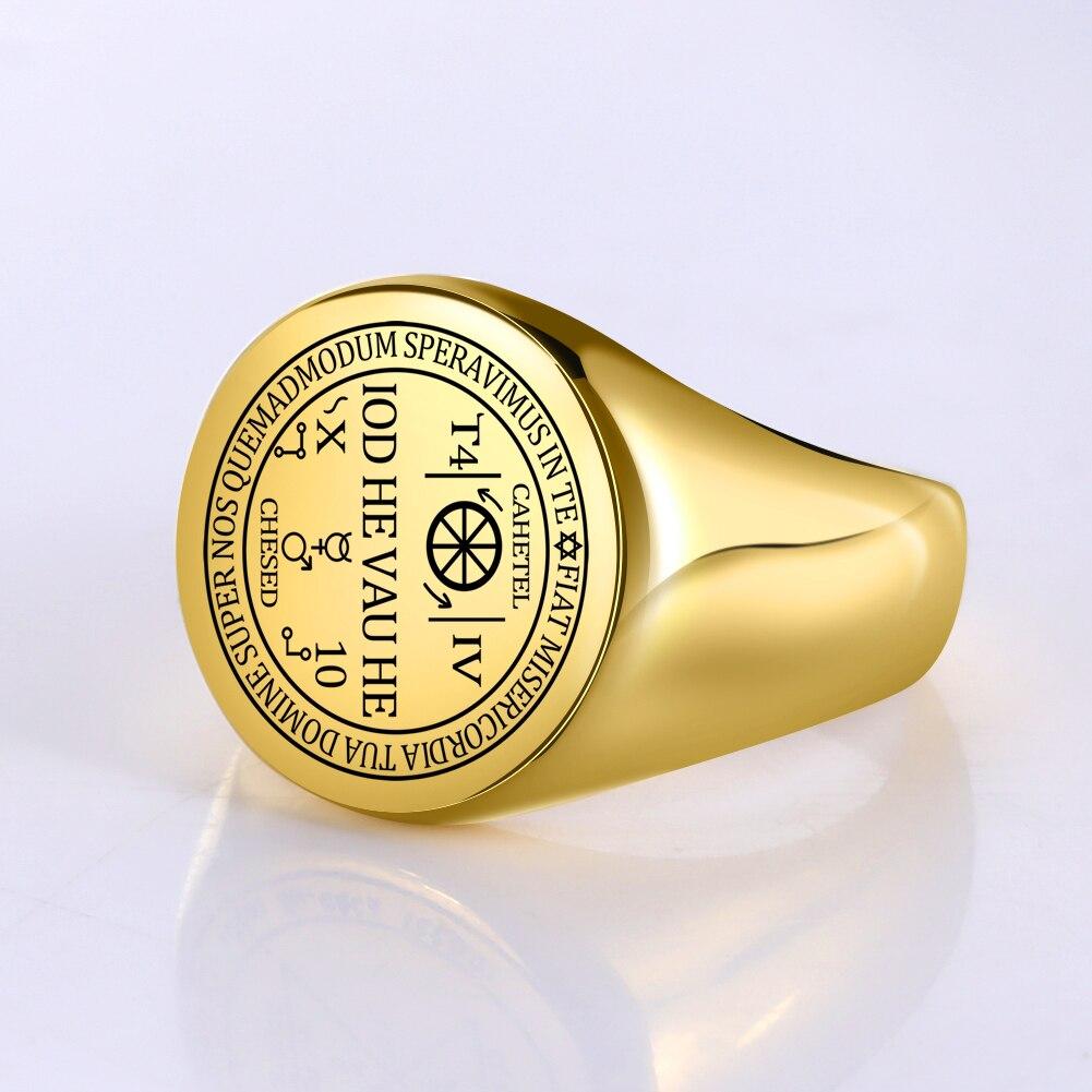 Архангел Кахетель Печать Фортуны Iod He Vau He Соломон Каббала Кольца-амулет для мужчин Викинг из нержавеющей стали Мужская перстень-печатка в стиле панк