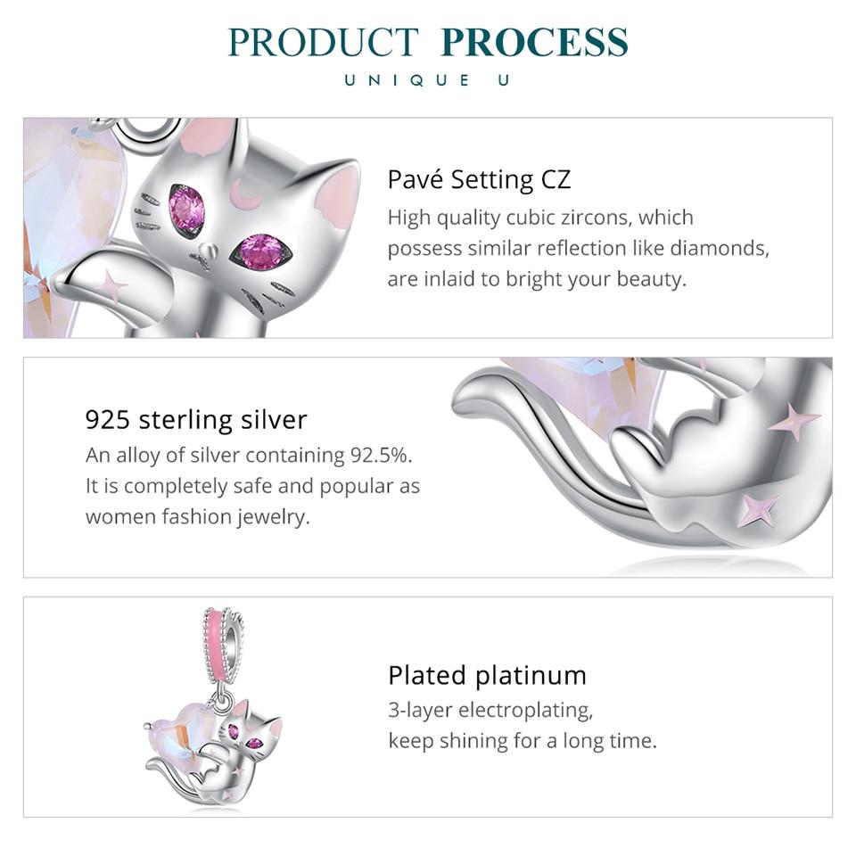 BAMOER Стерлингового Серебра 925 пробы кошка подвеска из бисера сердце подвески для женщин оригинальный браслет ожерелье ювелирные изделия