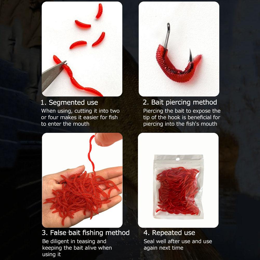 100 шт. Красные черви, мягкая приманка, похожая на наживку для ловли земляных червей, карпа, окуня, 5 см/1,97 дюйма, искусственная приманка для рыбалки, аксессуары для рыбалки
