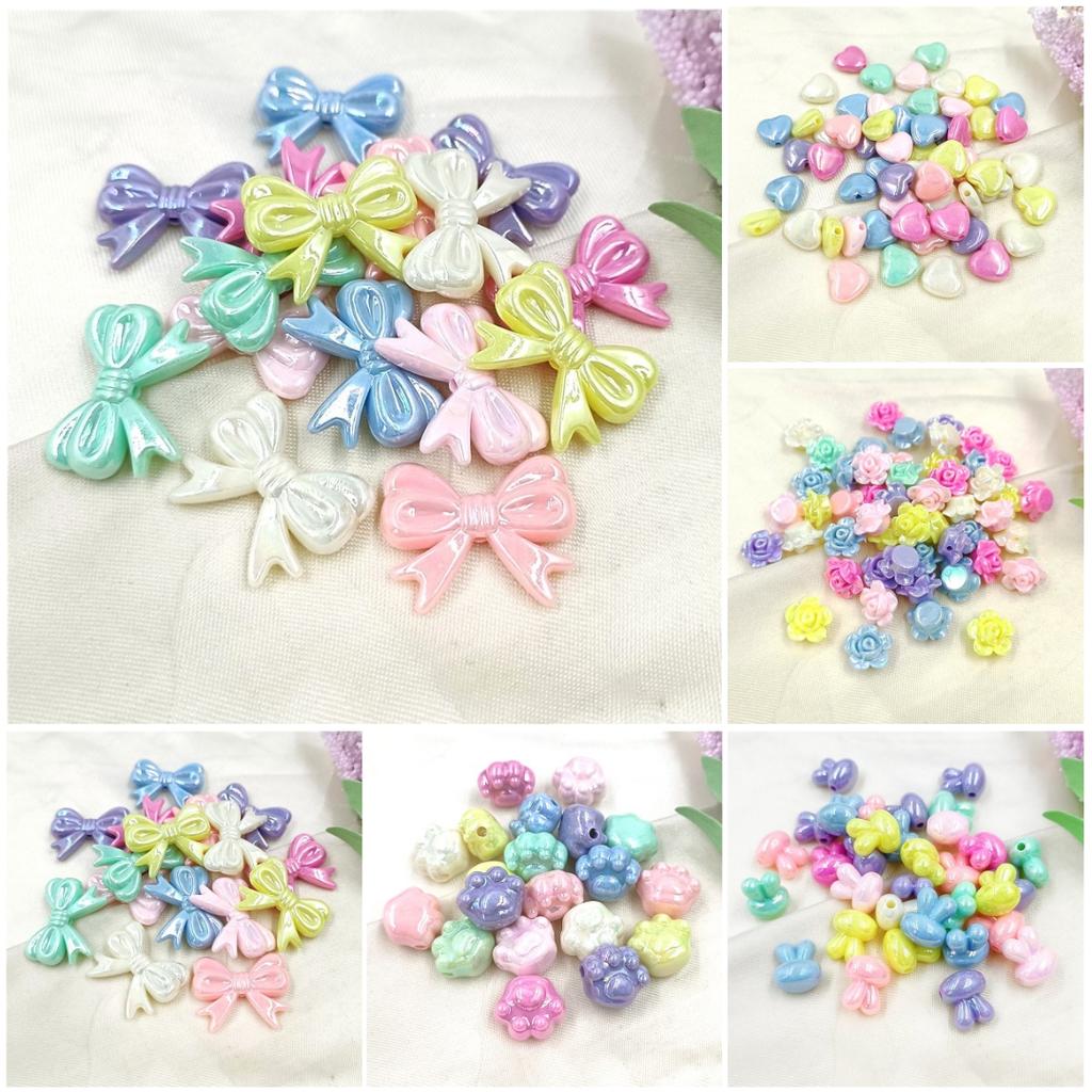 Acrylic 10pcs for Bracelet Necklace Making Materials Bowknot Handmade Beads Mixing Candy Color DIY Jewelry Accessories Pendants Flower Cat Paw