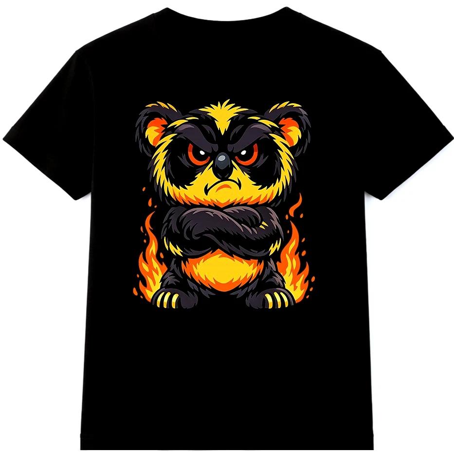 Angry Panda T Shirt Funny Fire Flames Cartoon Animal Graphic Tee