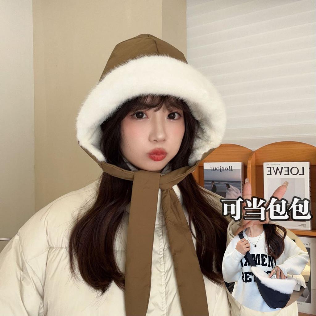Winter fleece thickened cold-proof hat dual-purpose bag plush cotton hat ski warm ear hat