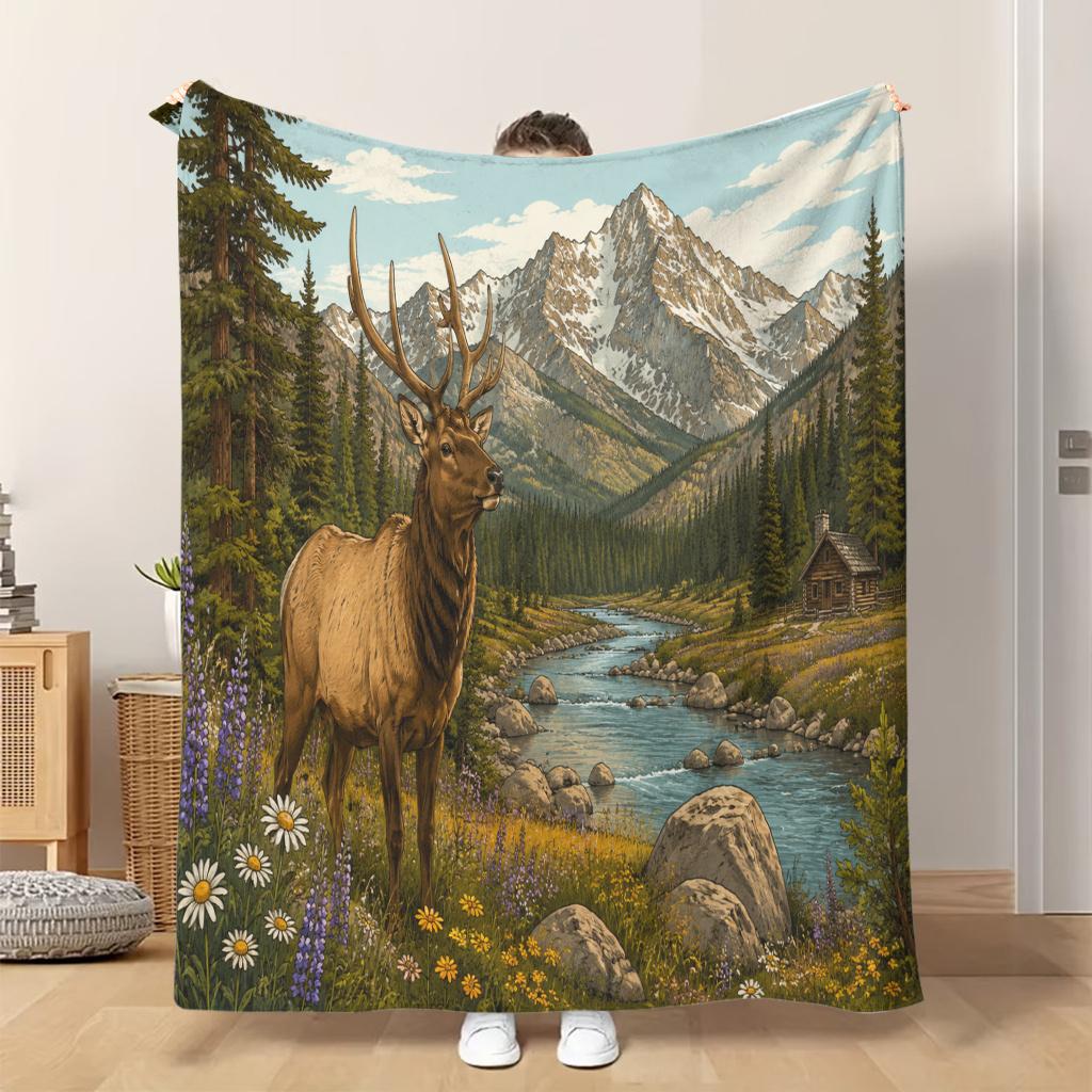 Fflannel Blanket 1pc Wildlife In Mountain Valley Soft Comfortable and Warm This Nap Blanket/sofa Blanket Is Suitable for All Seaso