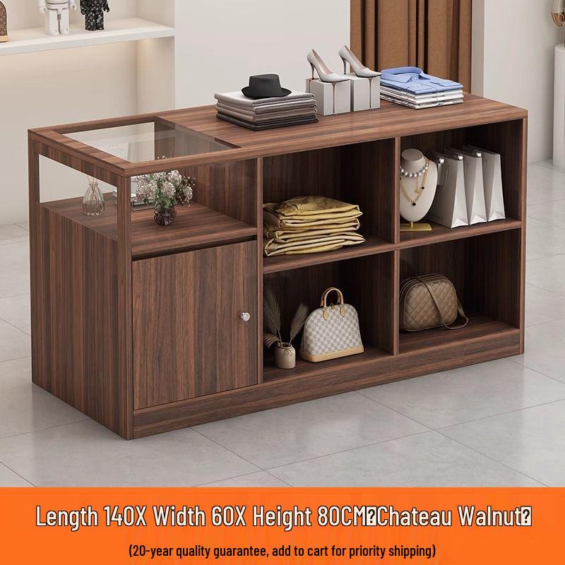 Retro Cash Register Island Counter Bar Table & Glass Display Case for Women's Clothing & Jewelry Store