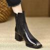Модные женские панк-сапоги с квадратным носком и высоким каблуком, ботильоны для Недели моды, зимние мотоциклетные ботинки без застежек для женщин
